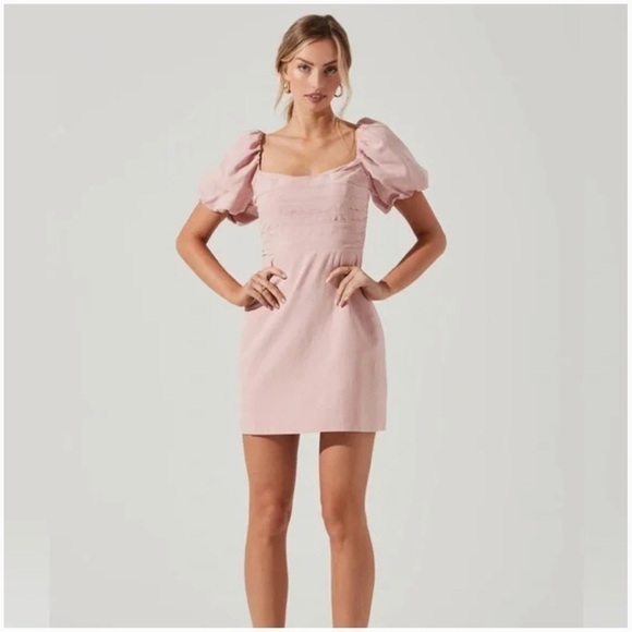 NEW Astr the label dusty Pink linen PLEAT FRONT MINI DRESS - Picture 1 of 5